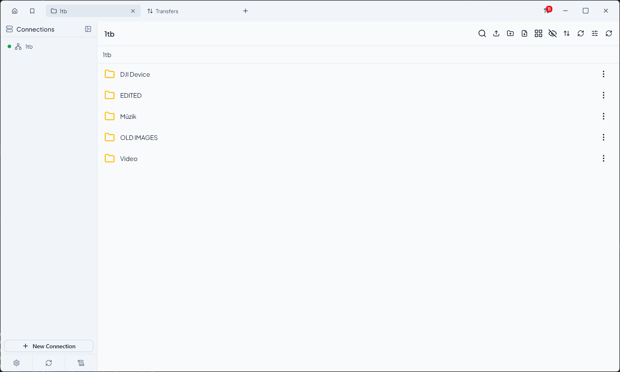 Cloodsy file manager browsing remote files and folders with multi-protocol connections sidebar